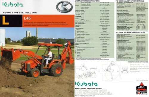 Outside cover and inside details of the Kubota's L45 brochure. Click image to see inside.